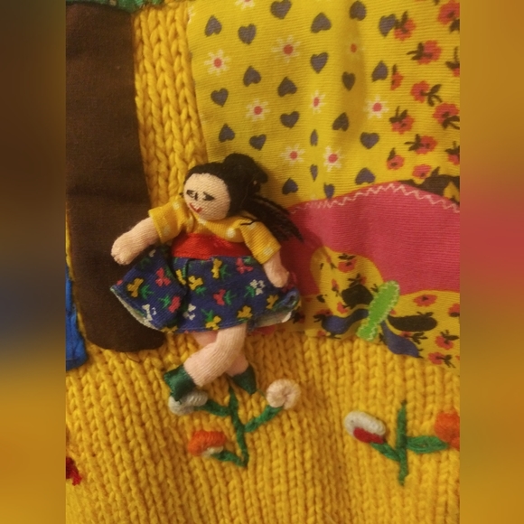 Raquel Collection Vintage Sweater Women Small Yellow Rodeo Drive 3D Patchwork - Picture 7 of 10